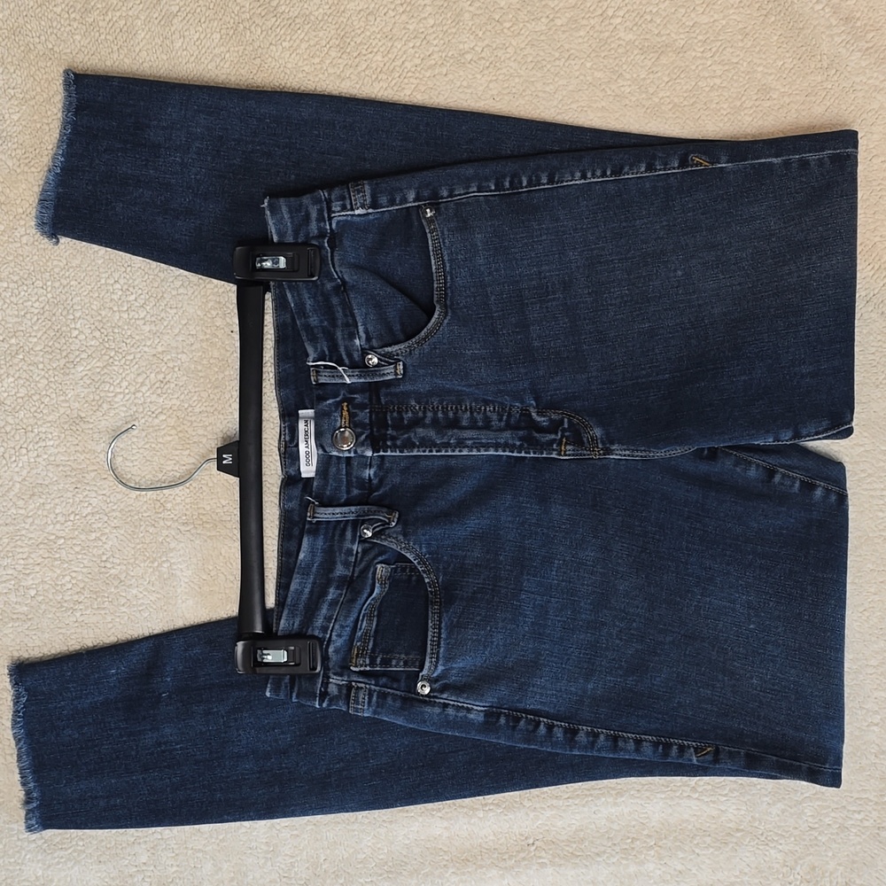 Good American Raw Hem Dark Blue Jeans